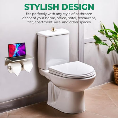 Toilet Paper Holder - Aluminium Double Roll Toilet Tissue Holder with Mobile Phone Shelf for Bathroom, 3M Self Adhesive No Drilling or Wall-Mounted, Rustproof Modern Style Brushed Nickel - color: Brushed Nickel-2 Roll