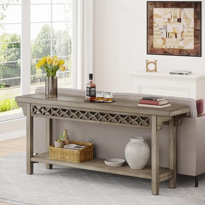 Tribesigns 70.8-Inch Solid Wood Long Console Table, Farmhouse Entryway Table with Storage, Narrow Sofa Table Grey Couch Table for Living Room Entryway Hallway (Gray) - color: Grey