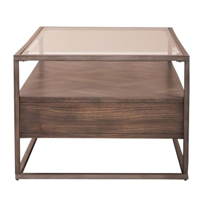 Liberty Furniture Rectangular Cocktail Table in Brown with Beveled Glass Top, Open Shelf Storage, and English Dovetail Construction for Contemporary Living - size: Rectangular Cocktail Table