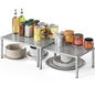 Simple Houseware Cabinet Counter Shelf Organizer w/Steel Surface, Silver | Expandable & Stackable 9" D x 12.75" W x 5.9" H - color: Silver