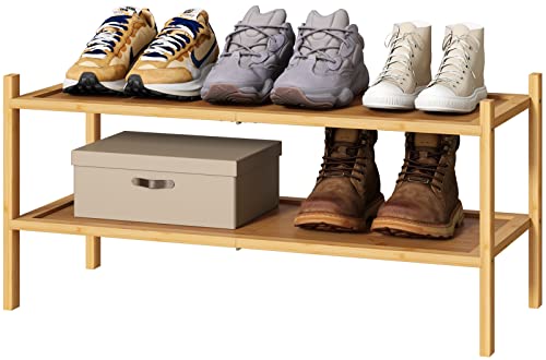 kiplant Bamboo Shoe Rack, 2-Tier Shoe Rack for Entryway, Free Standing Shoe Racks for Indoor & Outdoor, Stackable Shoe Organizer for Closet, - color: Natural, size: 2-Tier
