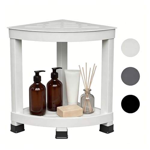 Corner Shower Shelf with 2-Tier Storage, Waterproof Bathroom Organizer, Shower Stool for Inside Shower, Small Corner Shelf with Non-Slip Feet for Bathroom, Bathtub and Living Room,White - color: White