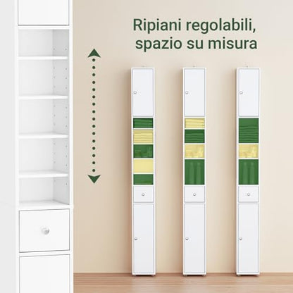Haotian Tall Bathroom Storage Cabinet, 7.8 x 7.8 x 70.8 in, White | Tall Freestanding Bathroom Storage Cabinet With Adjustable Shelves, Slim Space-Saving Unit For Compact Bathroom, BZR34-W - color: Matte White