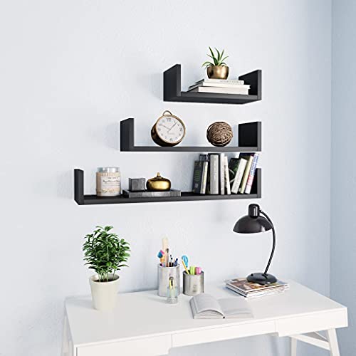 Wall Display Shelf 3 pcs Shelving,Bookcase with Doors,White Bookcase,Suitable for Study, Bedroom, Office, Living Room,Black Engineered Wood - color: Black