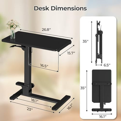 Foldable Mobile Standing Desk, 27 Inch Small Rolling Laptop Cart Height Adjustment, 90° Tiltable Sofaside Table, No Assembly Needed Portable Computer Workstation, Black - color: Black