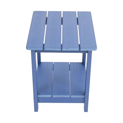 Small Leisure Line Side Table, 2-Tier Adirondack Side Table Outdoor with Open Shelf, 16 in Wooden Deck Table for Patio Porch Pool, 200 Lbs Capacity, Easy Assembly (Dark Blue) - color: Dark Blue