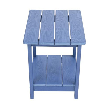 Small Leisure Line Side Table, 2-Tier Adirondack Side Table Outdoor with Open Shelf, 16 in Wooden Deck Table for Patio Porch Pool, 200 Lbs Capacity, Easy Assembly (Dark Blue) - color: Dark Blue