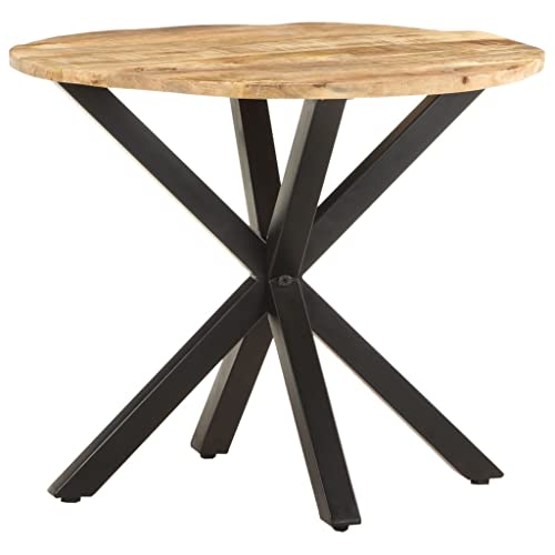 Industrial Wooden Side Table 26.8x26.8x22 Inches, Solid Mango Wood End Table with Powder-Coated Iron Legs, Industrial Style Accent for Living Room - color: Solid Mango Wood