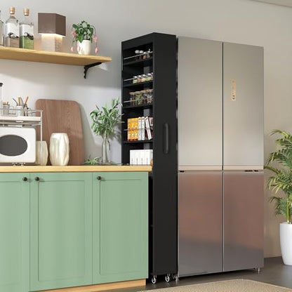 7 Tier Multi-Functional Pull-Out Multi-Tier Storage Single-Sided Open Shelf for Kitchen, Living Room & Narrow Spaces - color: 07-black - 7 Tier