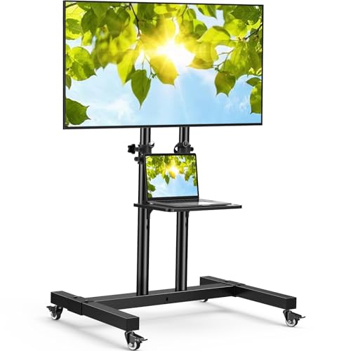 PERLESMITH Rolling TV Stand on Wheels for 32-83 Inch Screens up to 110lbs, Mobile TV Cart Height Adjustable Portable Outdoor TV Stand Tilt Rolling TV Cart with Shelf Max VESA 600x400mm PSTVMC03 - size: 32-83 Inch