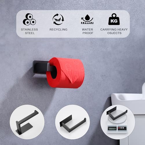 LANC Self-Adhesive Toilet Paper Holder, Matte Black Toilet Tissue Holder Wall Mounted for Bathroom Kitchen, Stick On Paper Roll Holder with No Drilling Rustproof Stainless Steel, A8307MB - color: Matte Black, size: Right Hand(Adhesive)