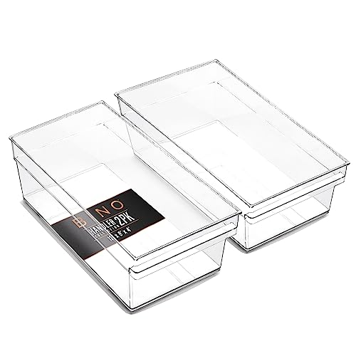 BINO | Plastic Storage Bins, Large - Shallow | THE HANDLER COLLECTION | Multipurpose Organizer Bins | Kitchen Pantry Organizers and Storage | Clear Containers for Organizing Home | Freezer Organizer - size: 2PK SHALLOW - LARGE - 12 x 8 x 4