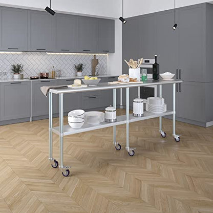 AmGood 84" Long x 18" Deep Stainless Steel Table with Casters - size: 84" Long x 18" Deep