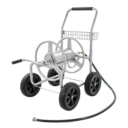 VEVOR Hose Reel Cart, 250 ft 5/8" Hose Capacity, 4 Wheels | Heavy Duty Powder-coated Steel, Storage Basket, Mobile Tools, For Garden, Yard, Lawn - style: 250 ft