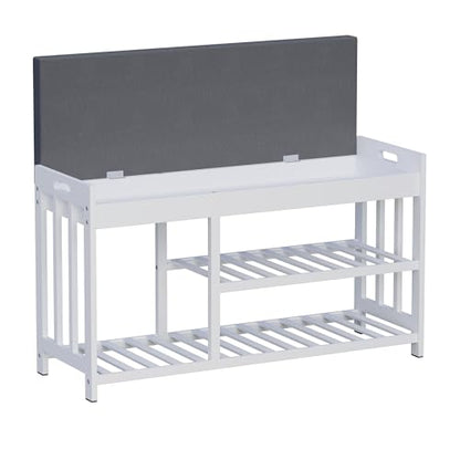 Shoe Rack Bench with Cushion,2 Tiers Shoe Bench with Flip-Top Storage,Wood Shoe Rack for Entryway, Hallway, Bedroom, Front Door Entrance (White) - color: White