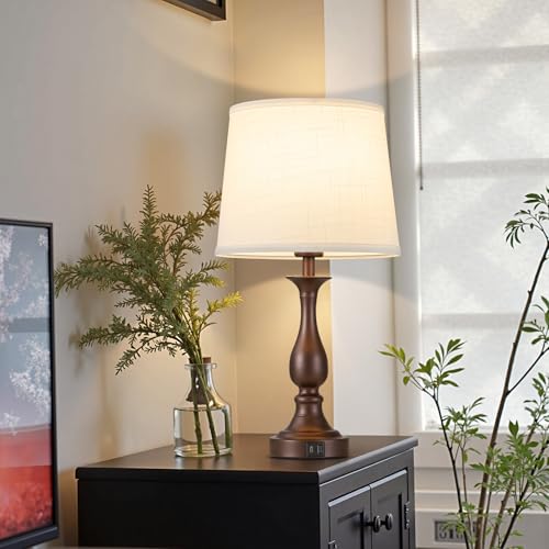 Bedside Table Lamp Touch Control Bedroom Lamps with USB A + C Charging Port 3 Way Dimmable Touch Lamps for Nightstand Living Room Bedroom Dorm Home Office Reading, Set of 2 (White Shade & Brown Base) - color: White Shade & Brown Base
