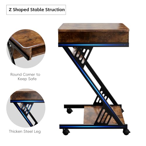 Zenira 24-Inch Small Computer Desk, 30-Inch Tall with Drawers, Corner Desk with Wheels for Gaming, Bedroom, Home, Office - Brown