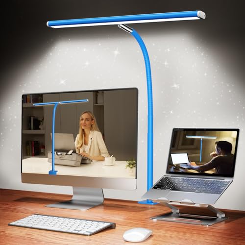 Airlonv LED Desk Lamp for Office Home, Eye-Caring Desk Light with Stepless Dimming Adjustable Flexible Gooseneck, 10W USB Adapter Desk Lamp with Clamp for Reading, Study, Workbench (Blue) - color: Blue, size: Standard
