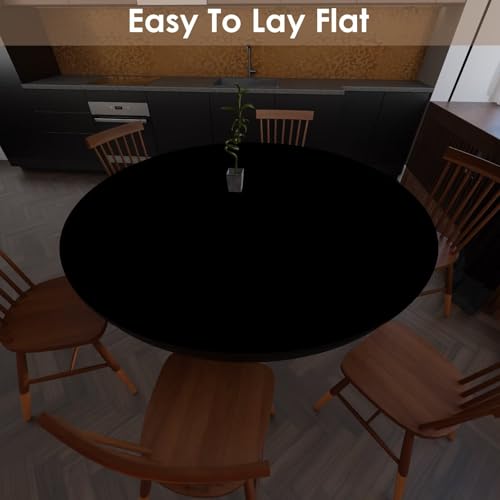 Table Cover Round - Can Be Used On Both Sides Waterproof and Easy to Clean Good Flatness Used for Dining Table(Black+Black Dia.52Inch) - color: Black+black, size: 52" (Round)
