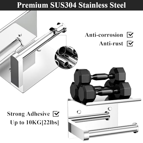 Tindbea Toilet Paper Holder with Phone Shelf, Adhesive or Screw Wall Mount Toilet Tissue Roll Holder, Rustproof & Multifunctional Stainless Steel Bathroom Storage Dispenser (Polished Chrome) | Heavy Duty Stainless Steel Polished Chrome - color: C-polished