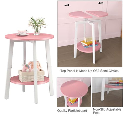 sthmec Side Table, Small Round End Table with Storage Shelf for Small Space, 2-Tier Bedside Table Sofa Couch Table, Round Accent Table Nighstands for Living Room, Bedroom, Pink - color: Pink