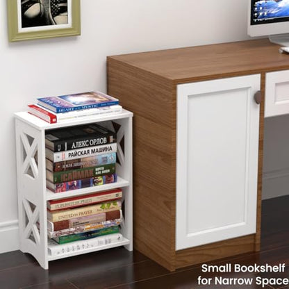 3-Tiers Narrow Side Table, Slim Nightstand Bedside Table, Small Bookshelf | Modern End Table for Small Spaces, Living Room, Bedroom, Bathroom and Office.