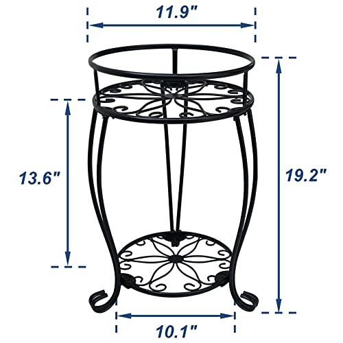 CASIMR 2-Pack Plant Stand, 2 Tier 19.2 inch Tall Metal Potted Holder Rack,Indoor Outdoor Multiple Flower Pot Shelf Rustproof Iron Garden Container for Garden Patio Living Room Corner Balcony, Black