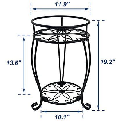 CASIMR 2-Pack Plant Stand, 2 Tier 19.2 inch Tall Metal Potted Holder Rack,Indoor Outdoor Multiple Flower Pot Shelf Rustproof Iron Garden Container for Garden Patio Living Room Corner Balcony, Black