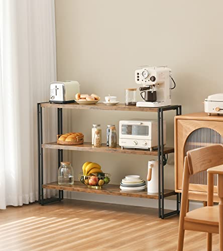 HCHQHS 3-Tier Rustic Wood and Metal Industrial Bookcase - 40in, for Home Office, Bedroom, Kitchen, Bathroom - color: Rustic Brown, size: 3-Tier (40"W x 33.5"H)