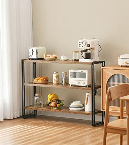 HCHQHS 3-Tier Rustic Wood and Metal Industrial Bookcase - 40in, for Home Office, Bedroom, Kitchen, Bathroom - color: Rustic Brown, size: 3-Tier (40"W x 33.5"H)