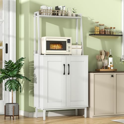 51" White Kitchen Pantry Cabinet, Kitchen Storage Cabinet, Small Coffee Bar Cabinet, Modern Kitchen Hutch with Microwave Stand, Adjustable Shelves, Food Pantry Cabinet for Dining Room - color: A-51'' White