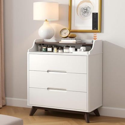 35" Large Night Stand with Charging Station, 3 Drawer Spacious Drawers | Top Open Shelves, Pre-Installed Slide, Wood Bedside Table, Modern End Table, Nightstand for Bedroom Sofa Couch,White - color: White, size: Large (3 drawer)