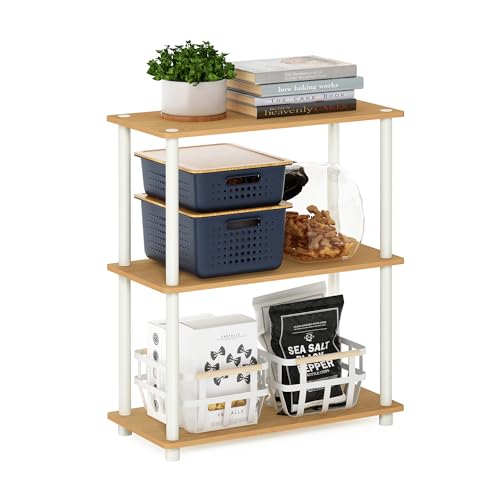 Furinno TURN-N-TUBE Storage Shelves, 3-Tier Book Shelf, Corner Shelf, Toolless Open Shelves, for Organization and Storage, Living Room, Garage, Home Office, Beech - color: Beech/White, size: 3-Tier Round Tube
