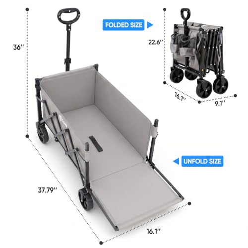 Sekey Collapsible Wagon Cart with Drop-Down Tailgate, 300 lb Capacity - color: Gray, size: 300 lbs