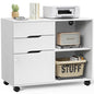 DUMOS Wood File Cabinet with 3 Drawers, Rolling Printer Stand | Under Desk Storage Organizer Home Office Space with Shelves for Files and Office Supplies, White - color: White Wood