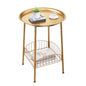 Small Outdoor Side Table, 2-Tier Round Metal Patio Table, Accent Table Waterproof, Weather Resistant End Table for Yard Porch Pool Balcony Garden Bedside (Gold) - color: Gold