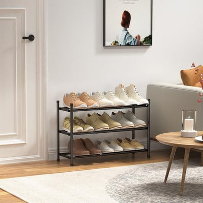 Uneviesyka Expandable Shoe Rack, 3 Tier Shoe Rack for Closet, Stackable Adjustable Standing Metal Shoe Shelf Organizer Storage, Small Shoe Racks for Front Door Entrance、Entryway(Black) - size: 3 Tier