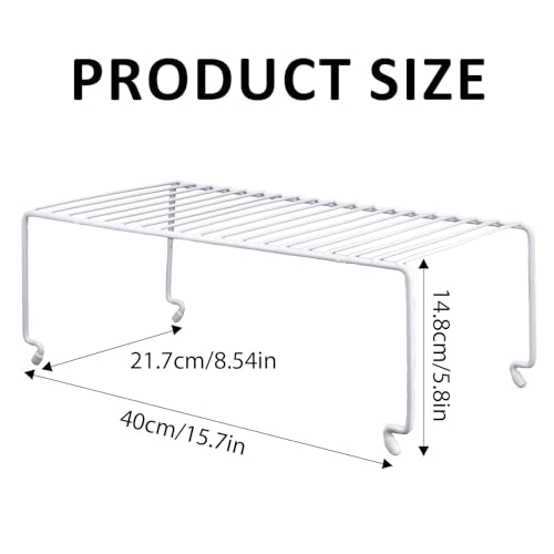 4-Pack Kitchen Cabinet Shelf Riser - Stackable Cupboard Organizer & Wire Rack for Pantry, Spice Organization, Desk & Bathroom, Rustproof Metal Closet Shelves, White (15.7" L x 8.5" W) - size: Large Stackable, style: 4-PACK