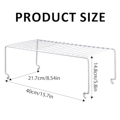 4-Pack Kitchen Cabinet Shelf Riser - Stackable Cupboard Organizer & Wire Rack for Pantry, Spice Organization, Desk & Bathroom, Rustproof Metal Closet Shelves, White (15.7" L x 8.5" W) - size: Large Stackable, style: 4-PACK
