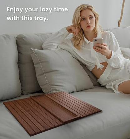 Sofa Arm Tray,Bamboo Folding Couch Arm Tray,Sofa Armrest Tray with Anti-Slip Pad for Drinks,Snacks,Phone,Remote Control（Brown） - color: Brown