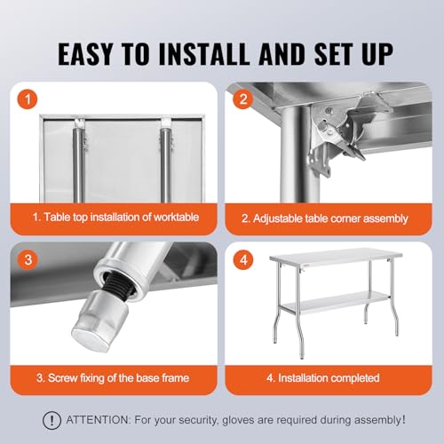 VEVOR Stainless Steel Foldable Work Table, 48 * 24 Inch Heavy Duty Food Outdoor Double Layer Stainless Steel Worktable for Commercial Kitchen Restaurant - size: Double layer 48 * 24, style: Foldable