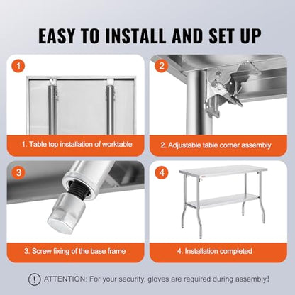 VEVOR Stainless Steel Foldable Work Table, 48 * 24 Inch Heavy Duty Food Outdoor Double Layer Stainless Steel Worktable for Commercial Kitchen Restaurant - size: Double layer 48 * 24, style: Foldable