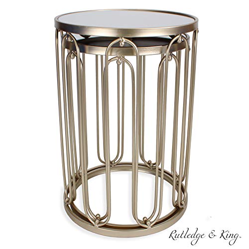 Rutledge & King Braswell End Table Set - Gold, Round, Nesting, Mirrored Tops - color: Braswell - Gold
