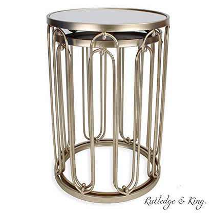 Rutledge & King Braswell End Table Set - Gold, Round, Nesting, Mirrored Tops - color: Braswell - Gold