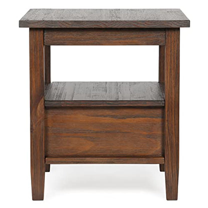 SIMPLIHOME Warm Shaker End Table - 20" Wide x 20" High Solid Wood Side Table in Distressed Charcoal Brown, Transitional Accent Table for Living Room with Drawer, Open Shelf and Square Tapered Legs - color: Distressed Charcoal Brown, size: 20 inch, style: