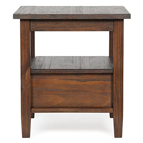 SIMPLIHOME Warm Shaker End Table - 20" Wide x 20" High Solid Wood Side Table in Distressed Charcoal Brown, Transitional Accent Table for Living Room with Drawer, Open Shelf and Square Tapered Legs - color: Distressed Charcoal Brown, size: 20 inch, style: