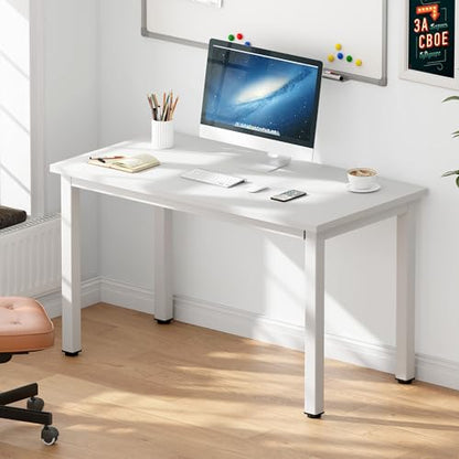 DlandHome 39 inches Small Computer Desk for Home Office, White | Gaming Study Writing Desk, Modern Simple Computer Table, Sturdy Metal Frame, Adjustable Feet, Compact Modern Design - color: White + White, size: 39 inch