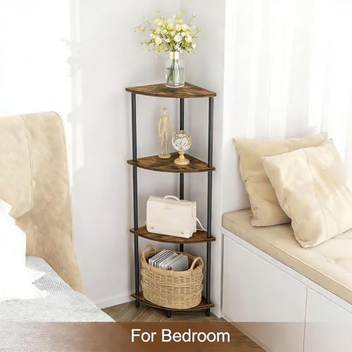 SRIWATANA 42.9" 4-Tier Corner Shelf Stand, Tall Standing Wood Display Unit | Sturdy 4-Level Corner Organizer; Space-Saving Wood Shelf to Display Books, Plants, & Decorative Essentials in Tall Spaces - size: 4-Tier