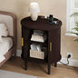 DHH Mid Century Modern Nightstand with Charging Station, Fluted Accent Side Table with Sliding Door & Adjustable Shelf, End Table for Small Space, Living Room, Bedroom,Sofa Couch(1, Dark Walnut) - color: Dark Walnut