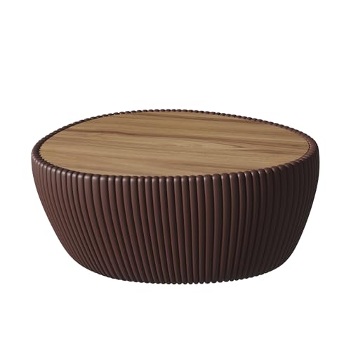 32.1" Oval Coffee Table with Marble Top Irregular Stone Coffee Table Fluted PU Leather Center Tables for Living Room Apartment No Assembly Brown - color: Marble-oval-32.1inch-brown-coffee